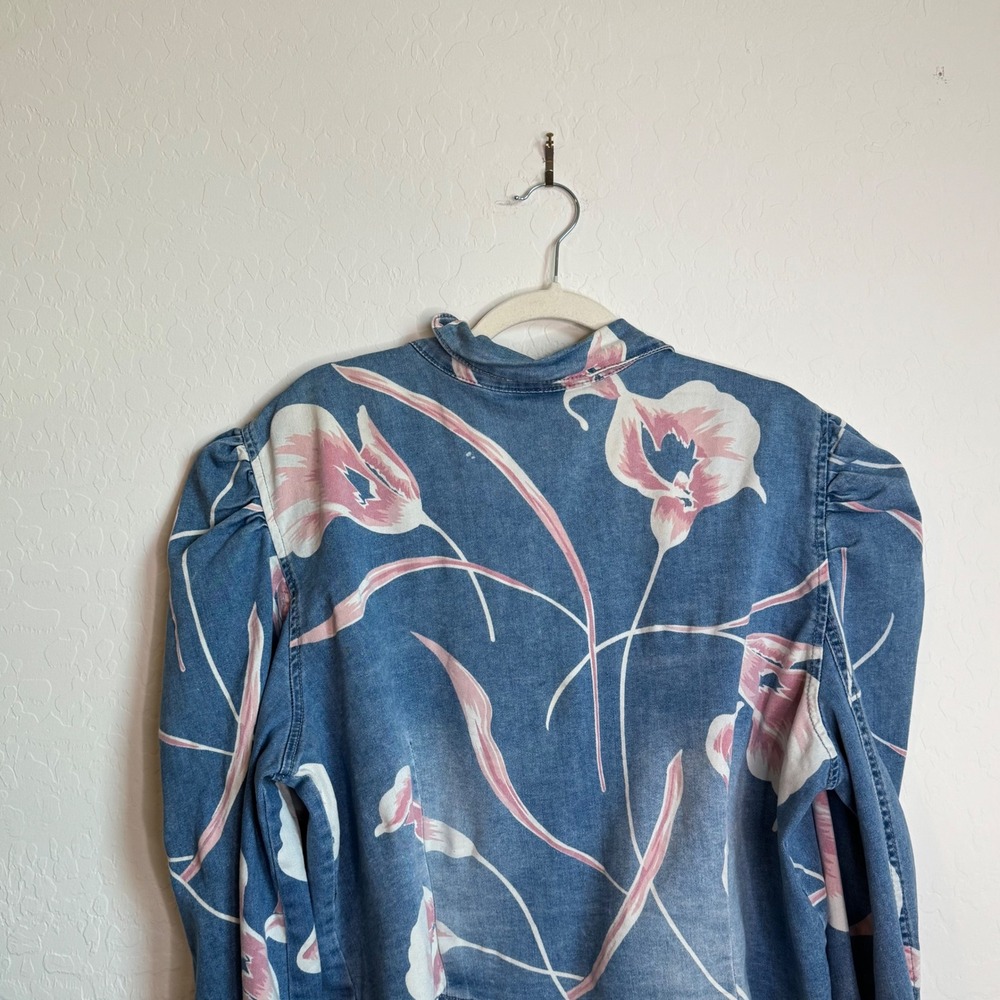 VTG Ashley Stewart Floral Puff Sleeve Denim Jacket Cottagecore Plus 22/24 NWT - Picture 9 of 10
